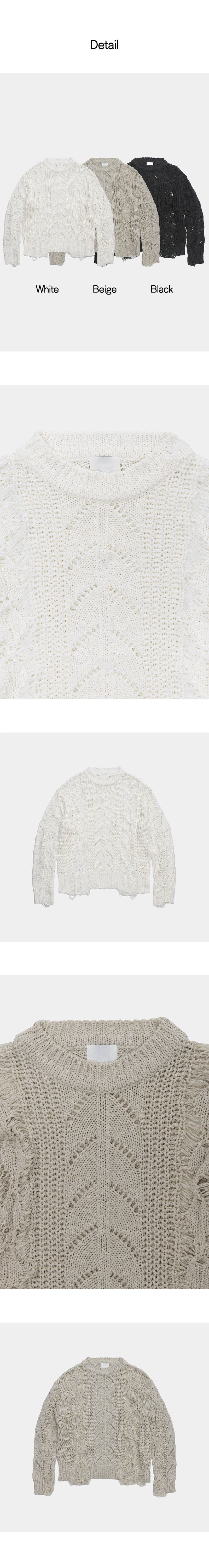 [PREMIUM] Grunge damage round neck knit (3color)
