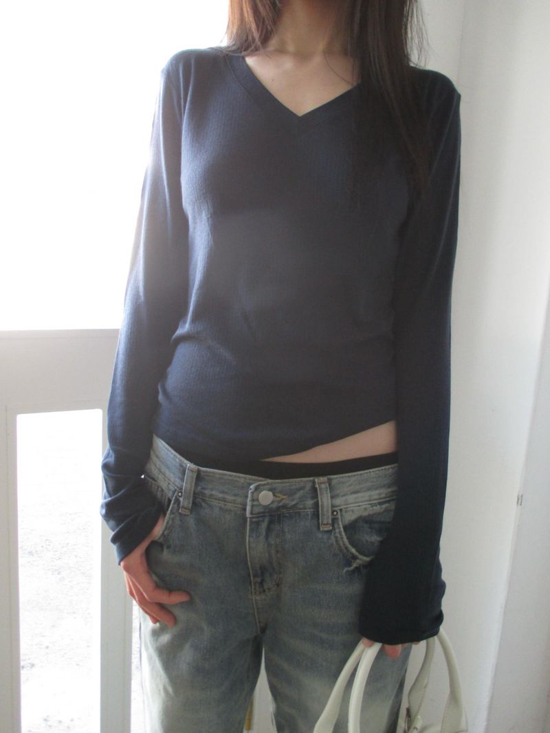 ウール Vネック スリーブTシャツ