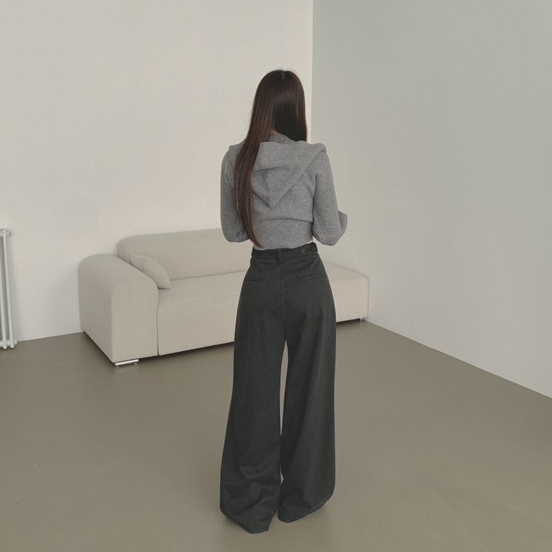 SHORT / woolen pintuck winter wide slacks pants