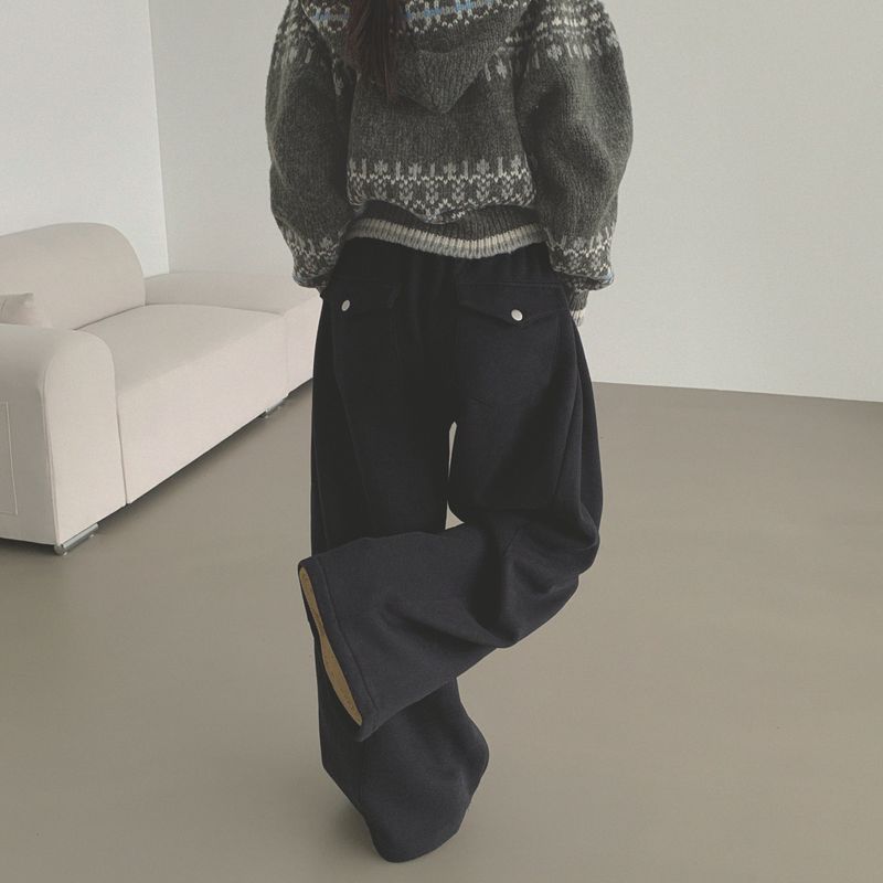 LONG / Back pocket napping wide banding pants