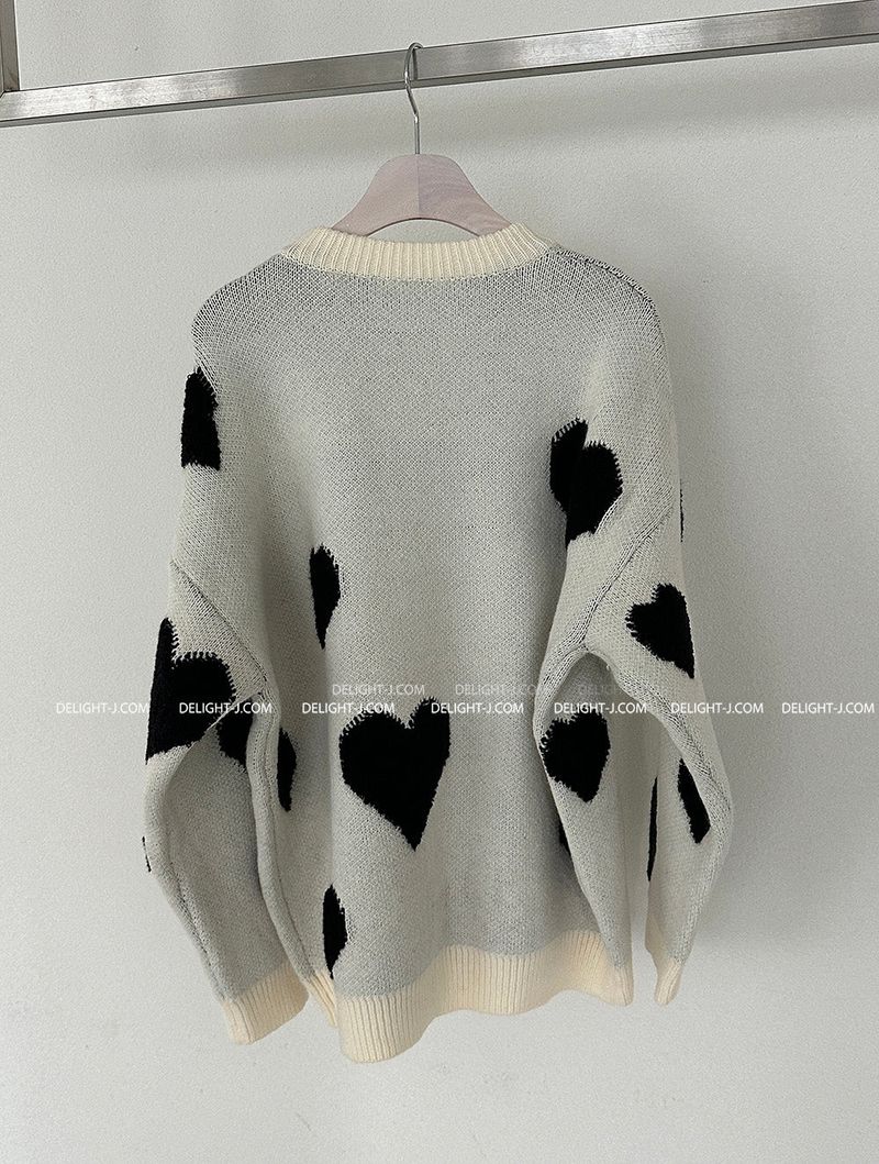 heart pattern loose fit knitwear