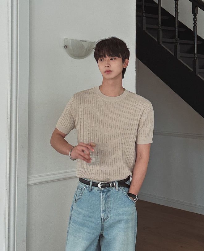 Roel Cable Round Short Sleeve Knit