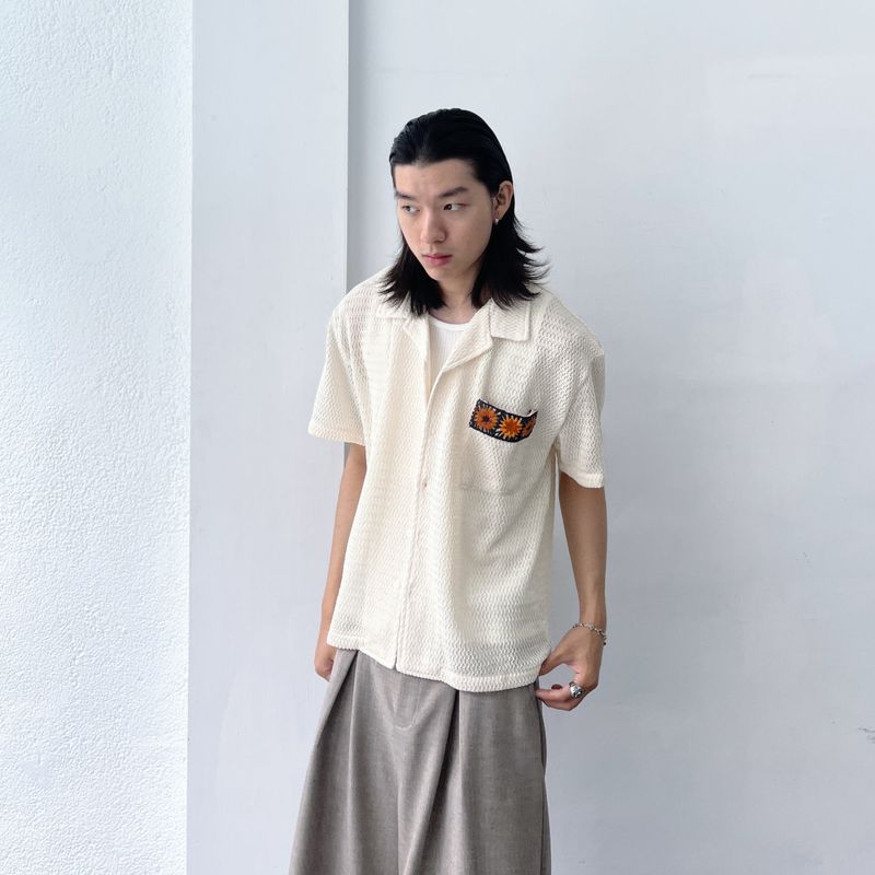 Textured Patch Pocket Short Sleeve Shirt