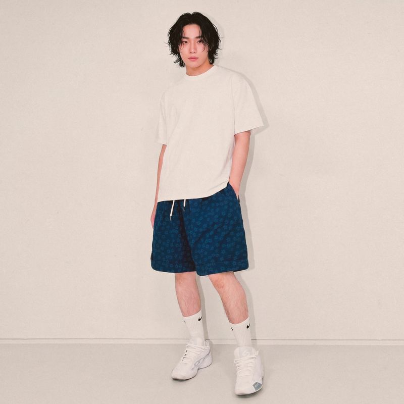 flower turn-up shorts_blue