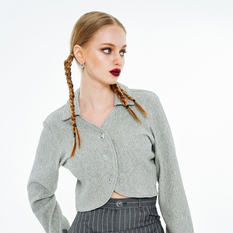 Finger Hole Tulip Shirt [Gray]