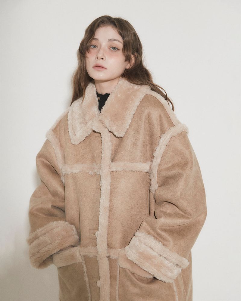 REVERSIBLE FAUX SUEDE SHEARLING COAT