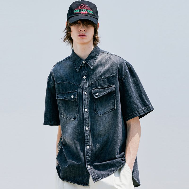 KND(ケイエンド)の「WASHED DENIM WESTERN SHIRT BLACK(Tops)」