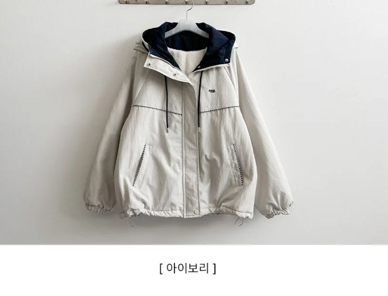 Raden color matching checkline zipper string high neck padded jumper