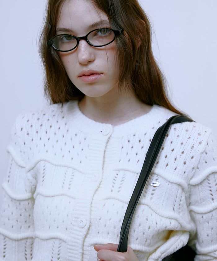 Wave Crop Knit Cardigan (IVORY)