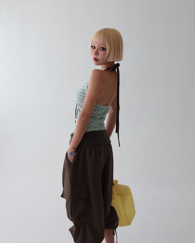 Star Shirring Ribbon Halterneck Sleeveless