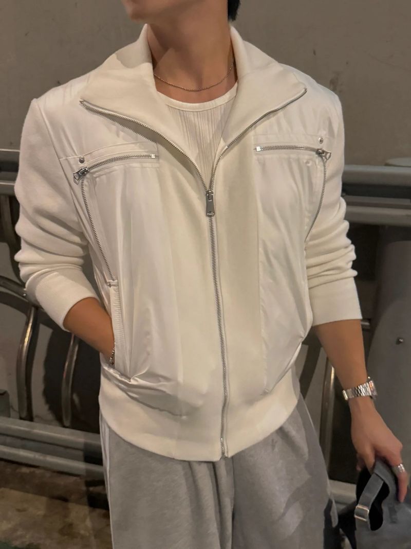 Banded zipper knit puffer jacket