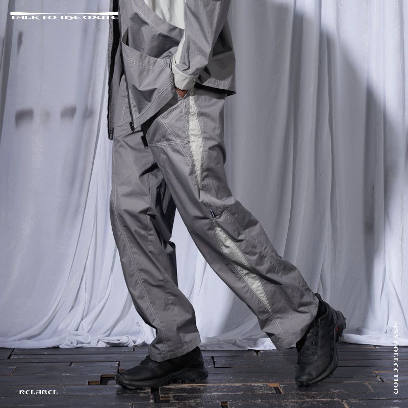 RELABEL Gray Color-Blocked Patchwork Multi-Panel Stitched Relaxed-Fit Casual Pants
