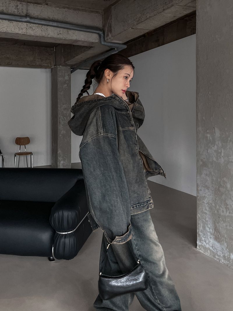 (UNISEX) インアワーウォッシングフードデニムジャケット