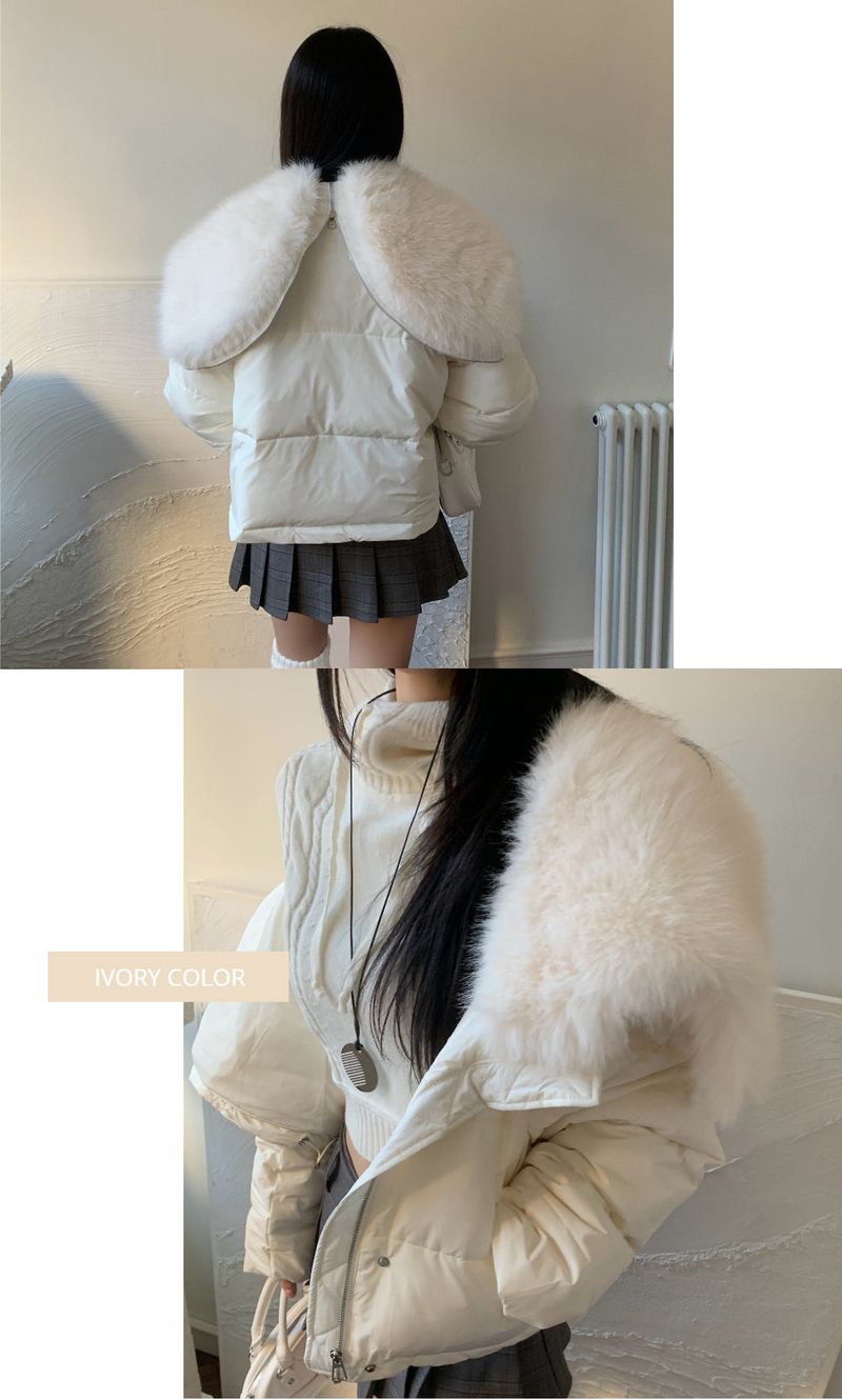 Ice Bloom Fur-Collar Duck Down Short Puffer