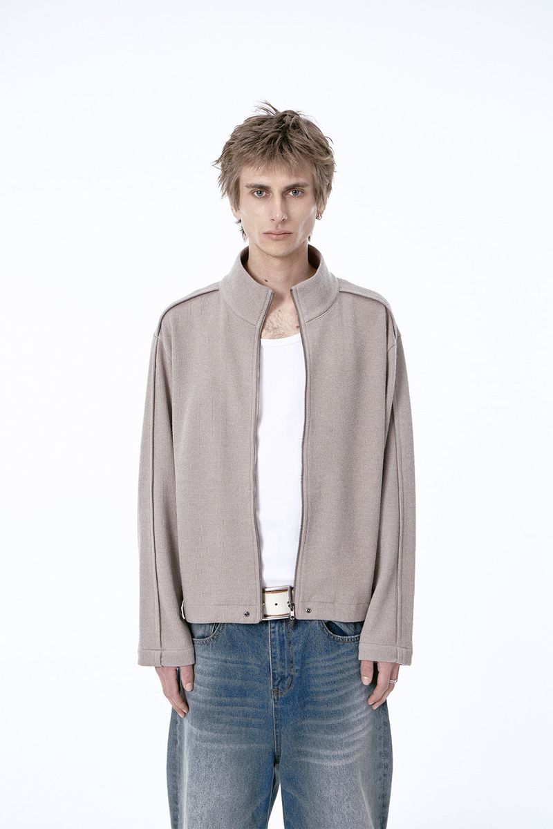 (BASE) MONO KNIT ZIP UP (BEIGE)