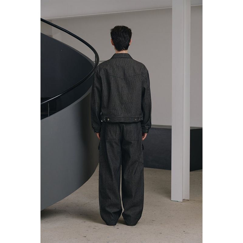 Stripe corduroy cargo pants(Black)