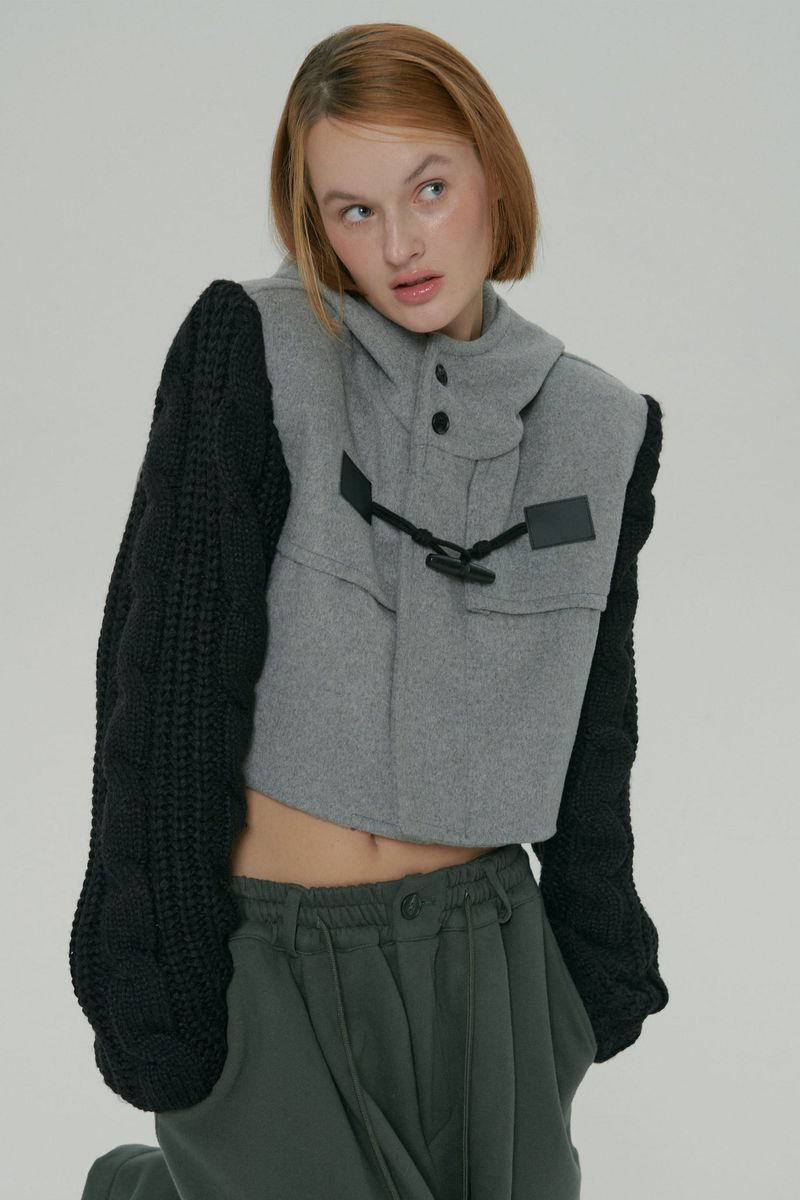 WOOL KNIT DUFFLE COAT / GRAY