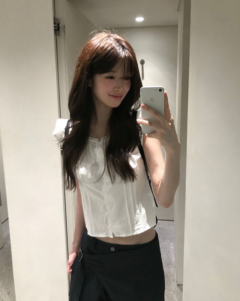 Shirring pintuck puff blouse