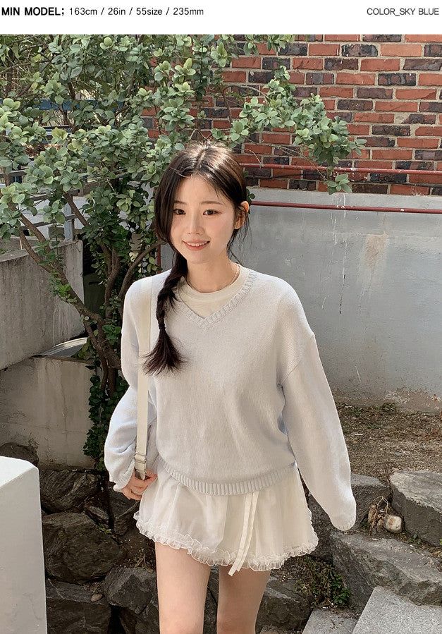 Again Basic Cotton Loose Fit V-neck Knit (5color)