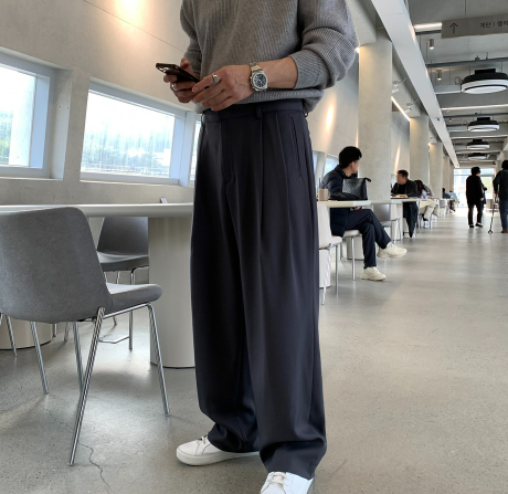 Deface Front Turtle Back Banding Wide Slacks