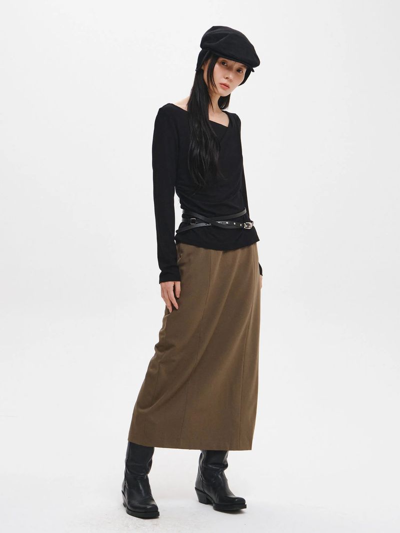 DRAPE SHIRRING LONG SLEEVE T-SHIRT