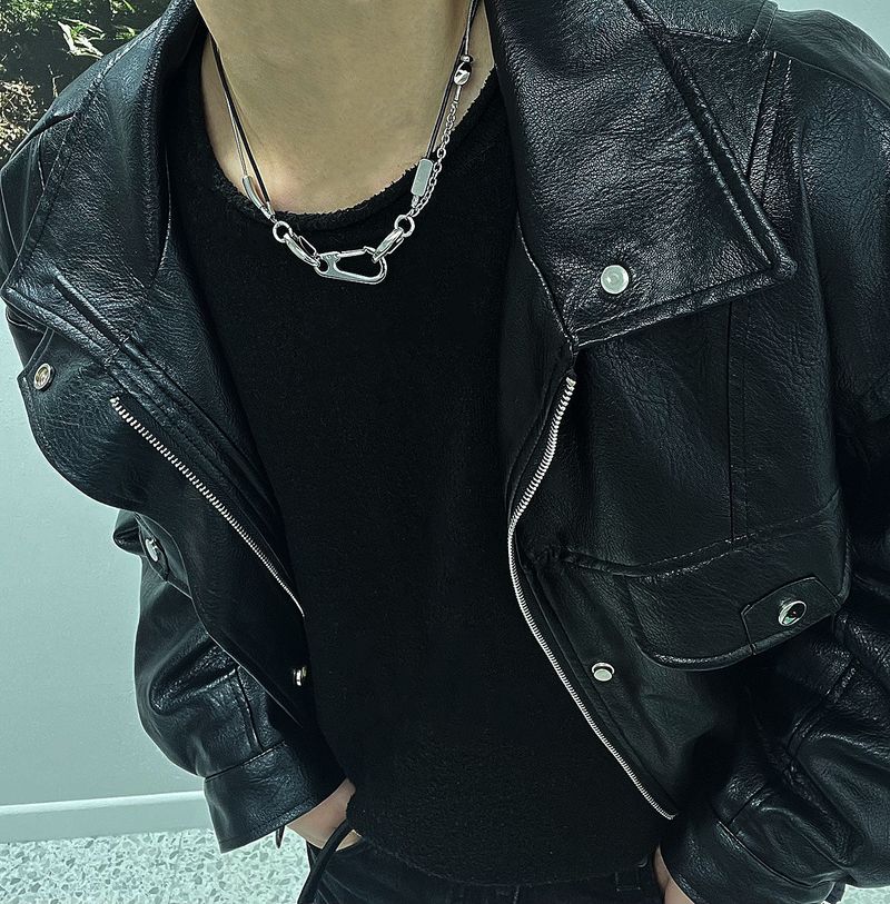 Leather chain layered carabiner necklace