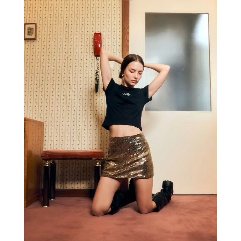 EVIE glint MINI SKIRT GOLD