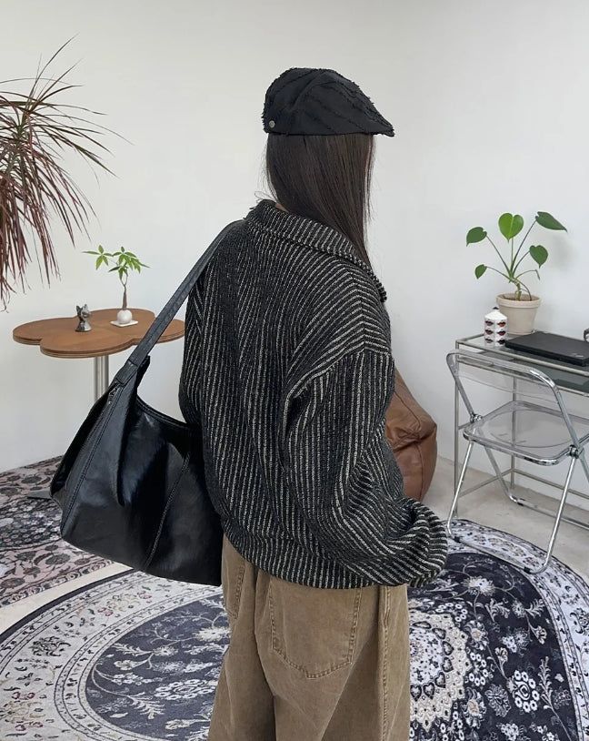 Heren Collar Ribbed Cardigan