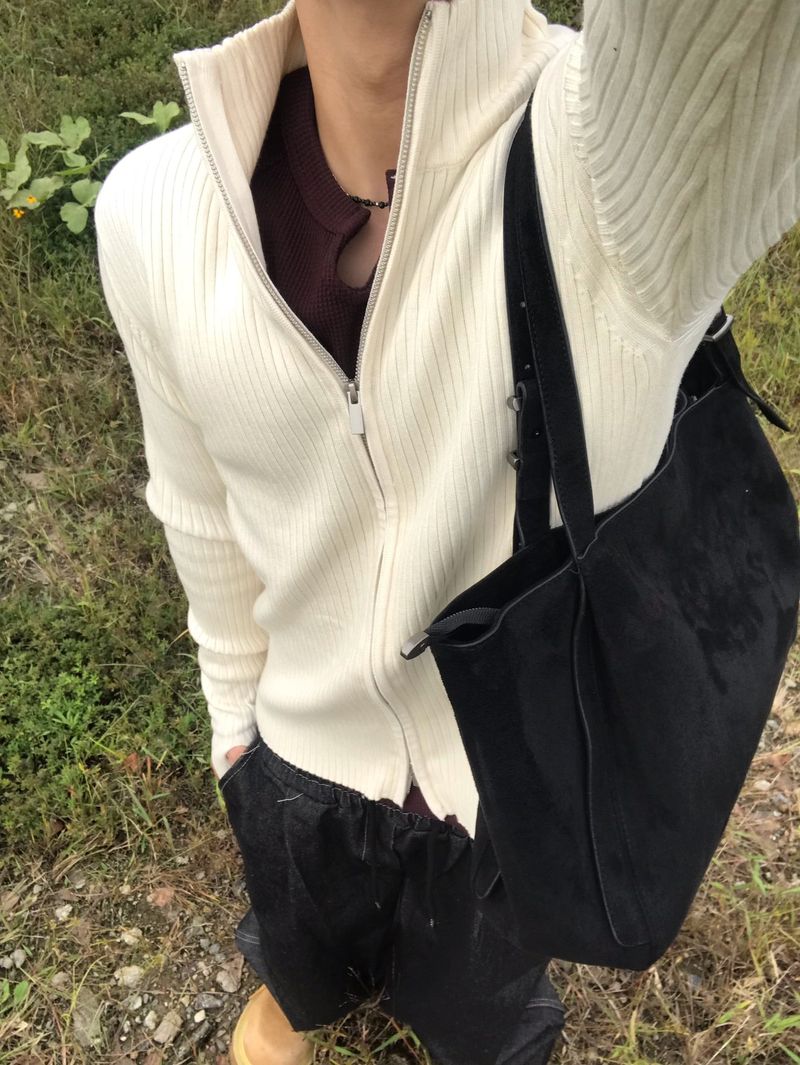 Rib Line Muscle Fit Zip-Up Knit