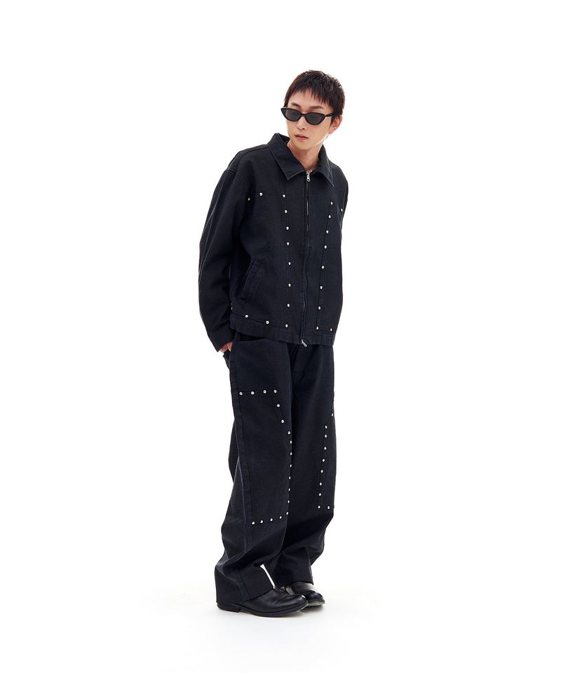 STUD DENIM CARPENTER PANTS (BLACK)
