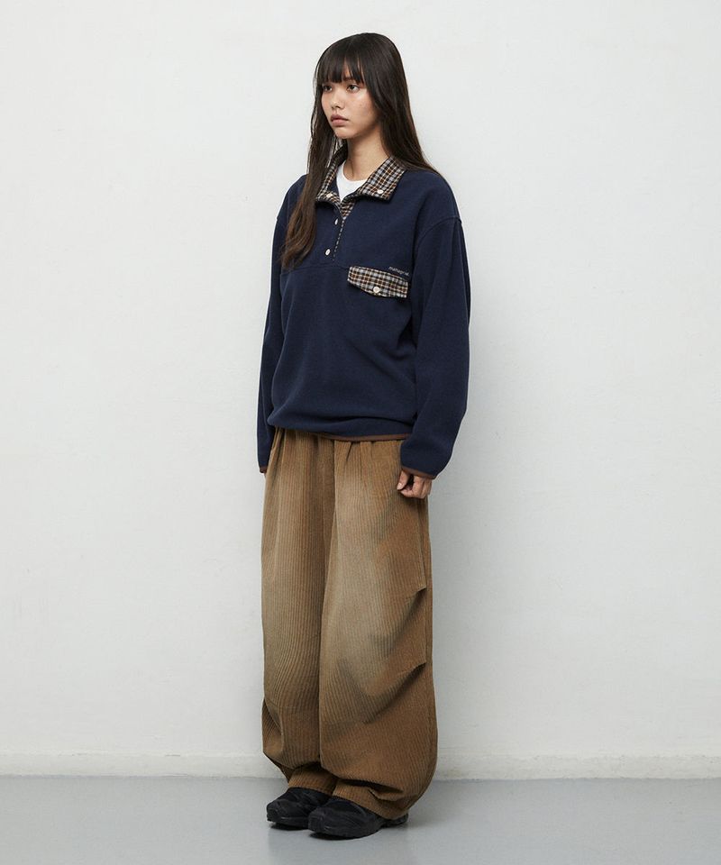CHECK FLEECE ANORAK_NAVY