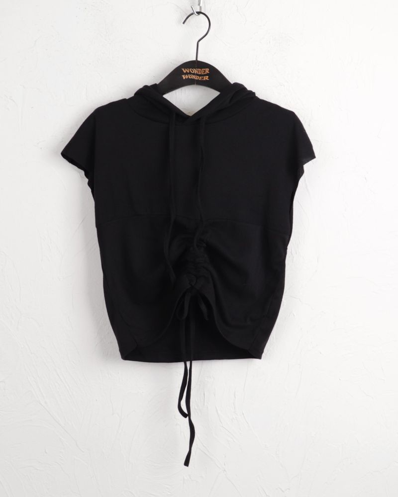 Ron's shirring string crop hooded tank top