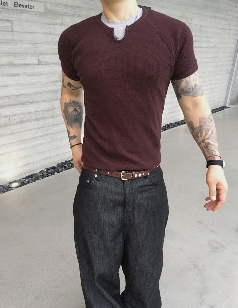 No.1810 slit waffle slim half T (5color)