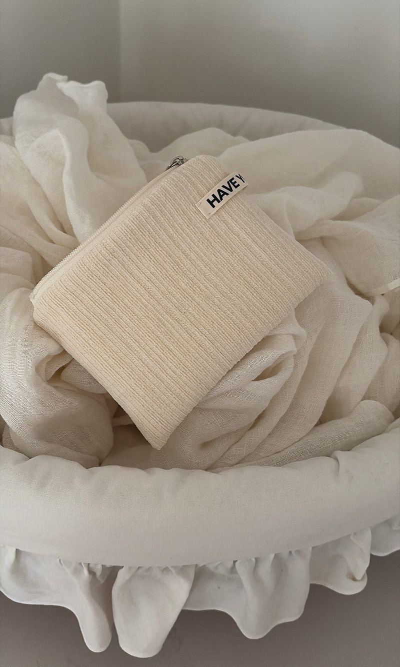 Corduroy flat pouch - cream , M size