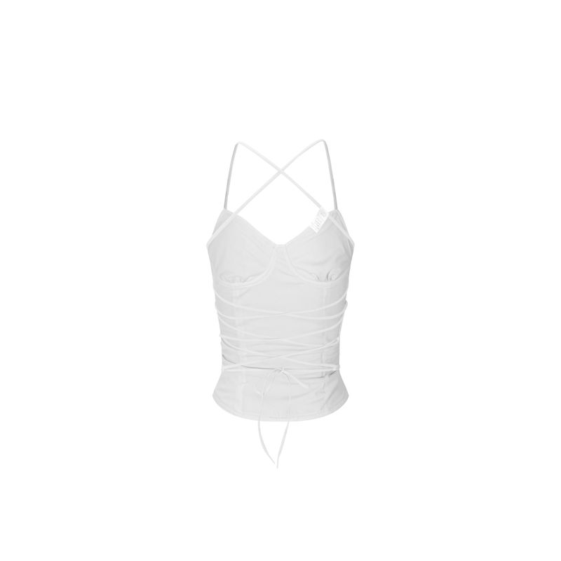 lace backless top white butterfly