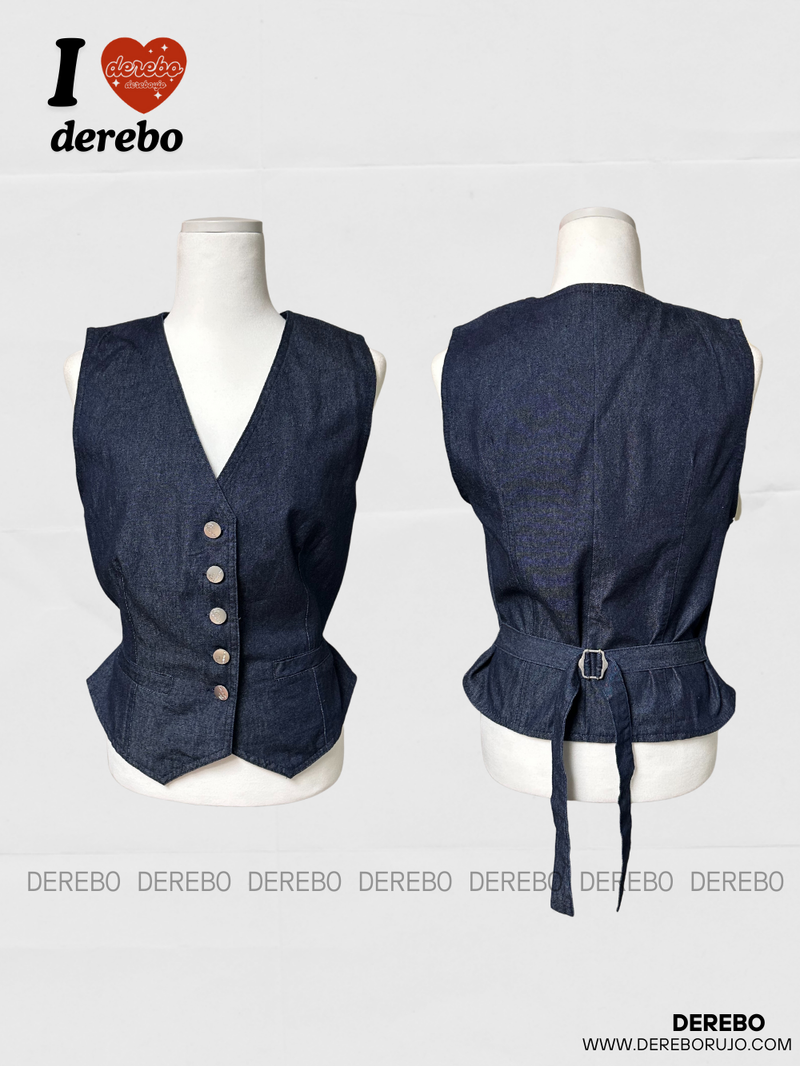 Dark blue denim vest pants two-piece