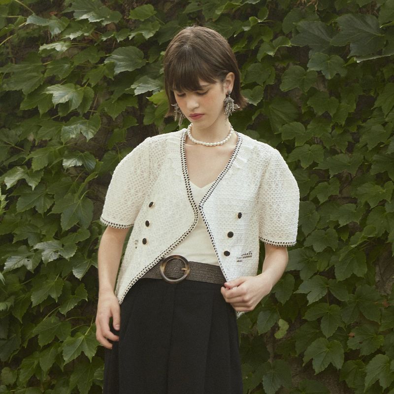 [LINE] Tweed Side Button Jacket (Ivory)