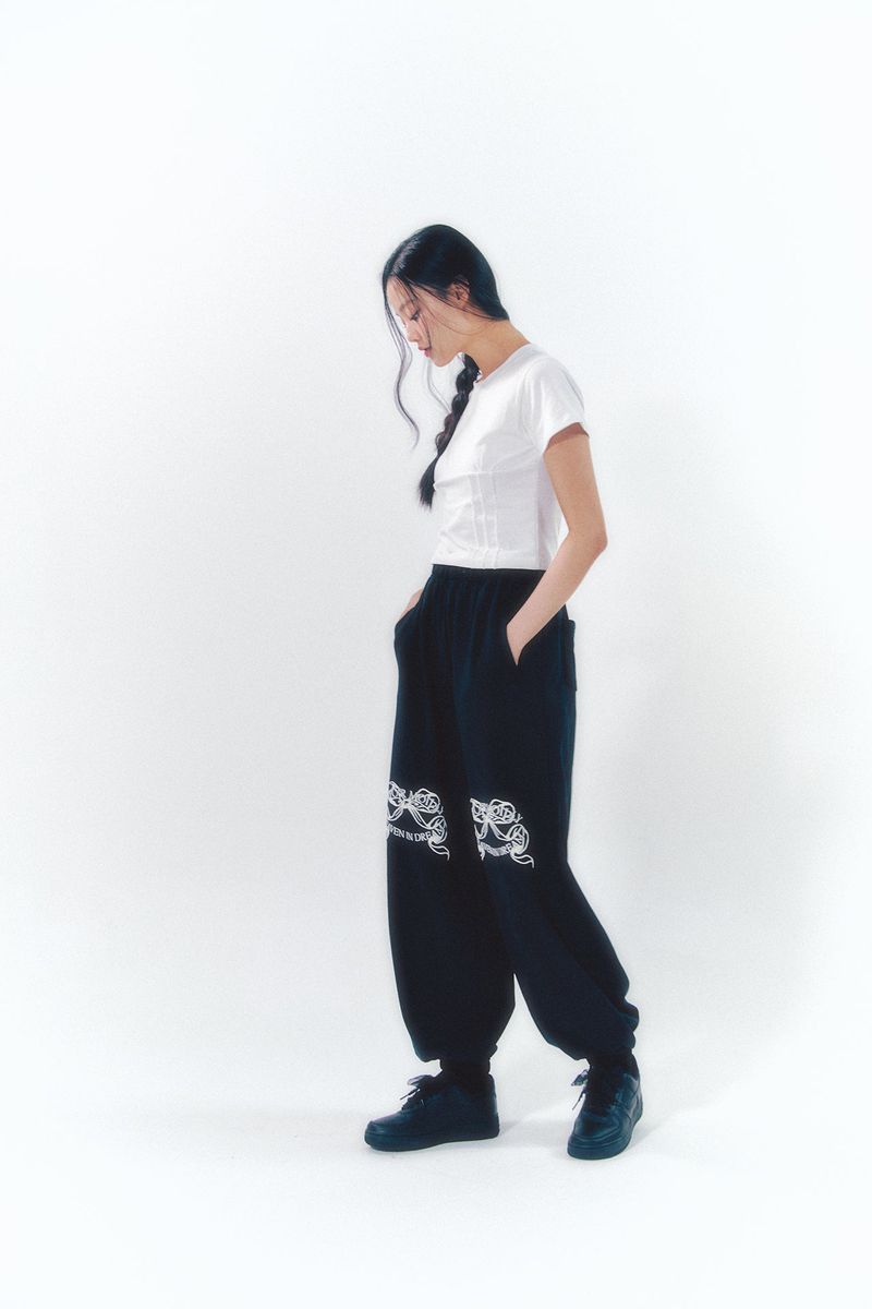 Knee Point Ribbon Jogger Pants Black