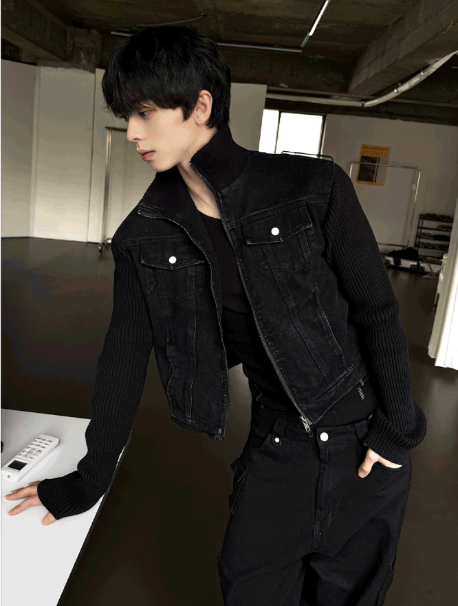 Black denim knit jacket