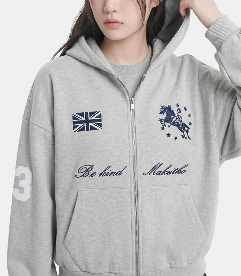 Sporty Patch Two-Way Hoodie Zip-Up