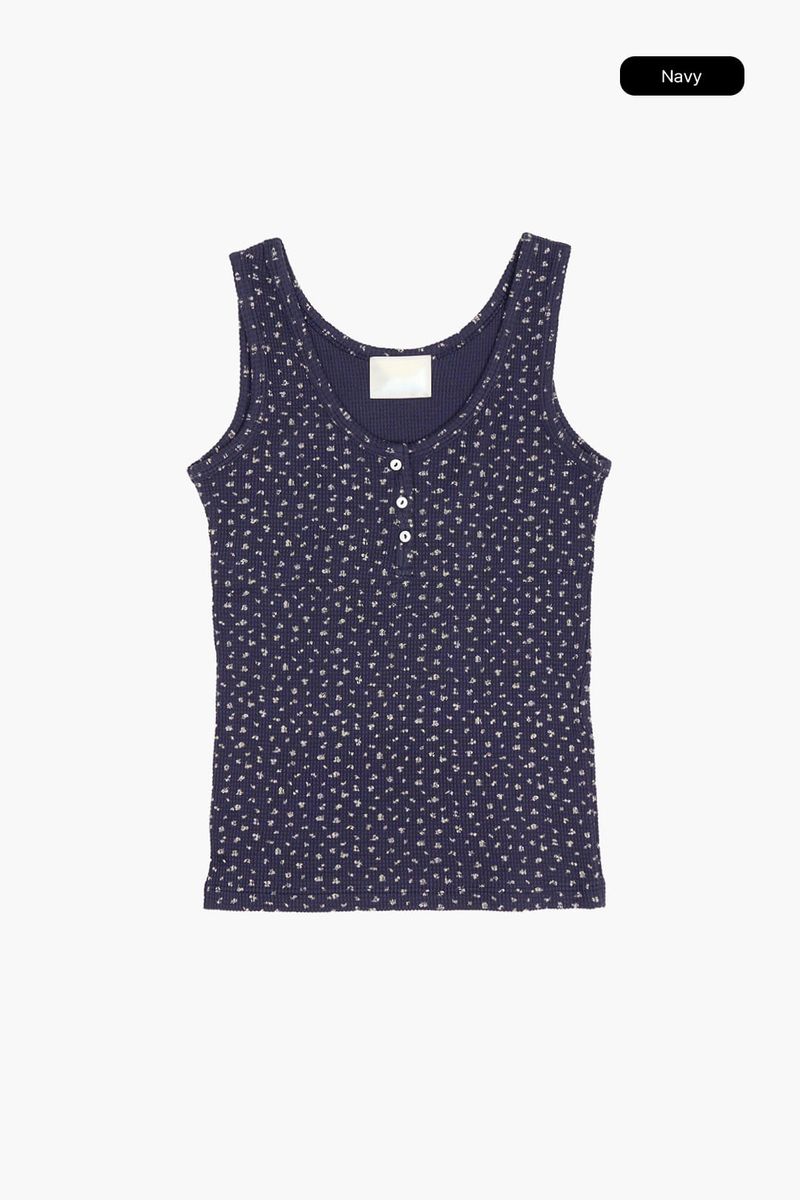 Flower waffle henley sleeveless