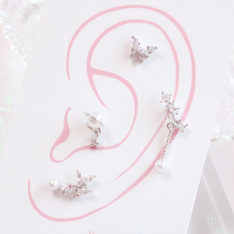 [Styling] White Silver Pearl Piercing Set