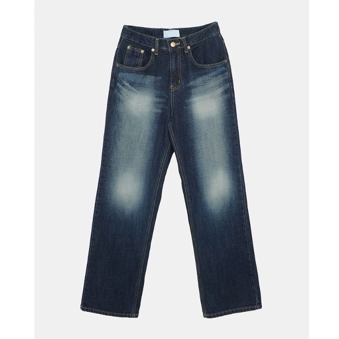 Deep Indigo Washing Semi Wide Denim Pants