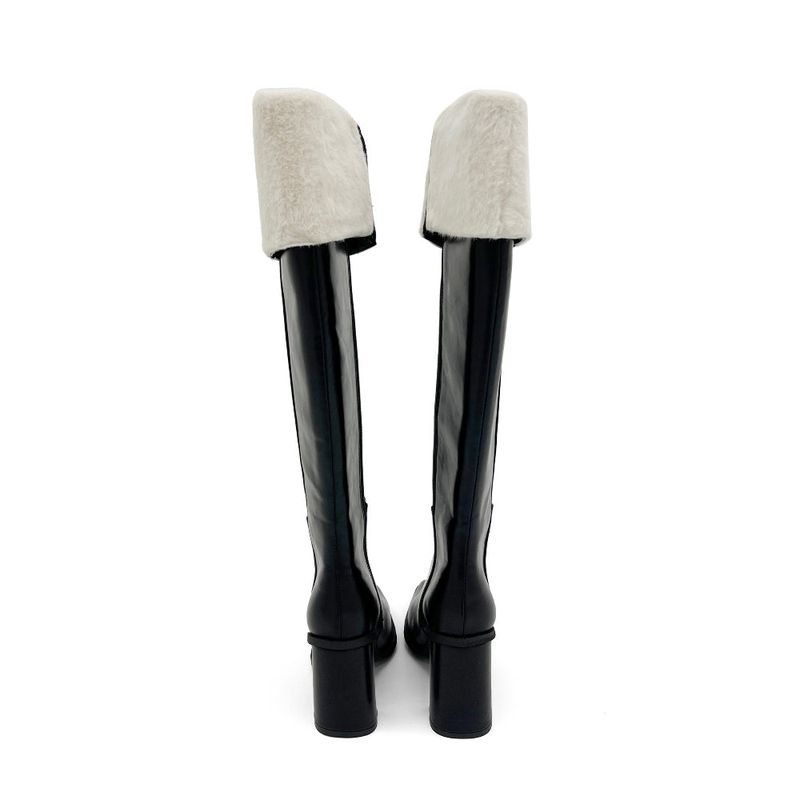 Square toe mink fur long boots (2 Color)