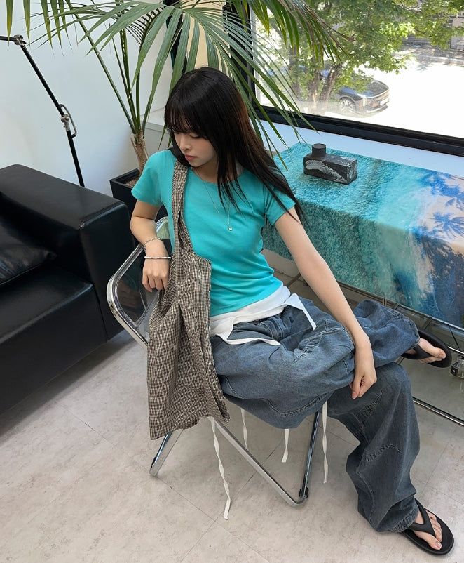 Medin Curved Linen Denim Pants