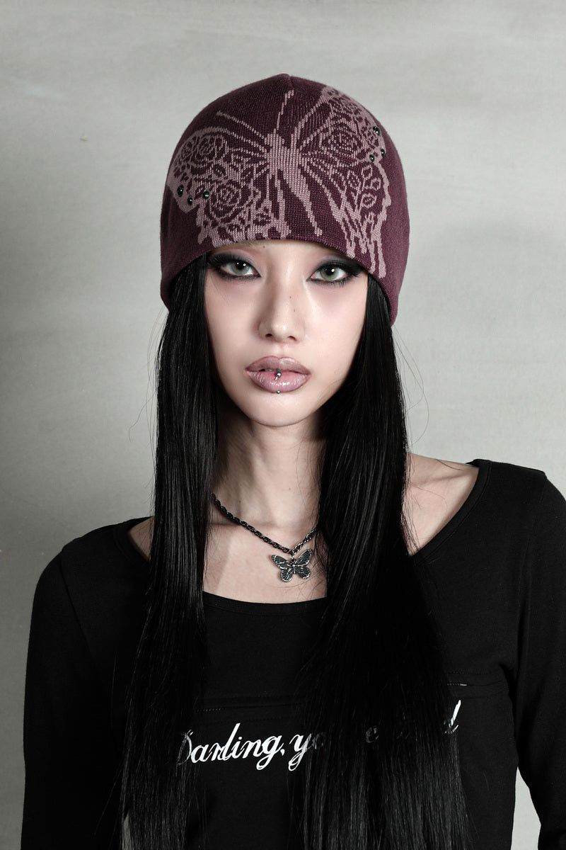 ROSE BUTTERFLY BEANIE #MAUVE
