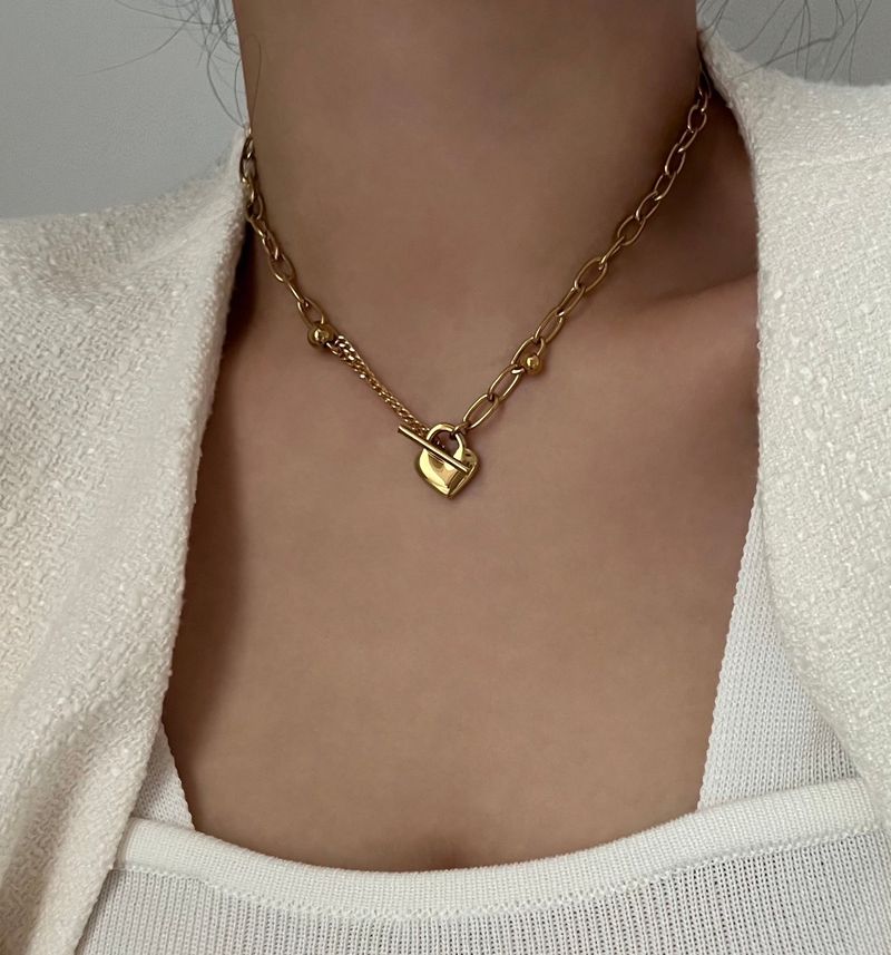 Acer rojo(アセルロジョ)の「jm Heart Lock Stainless Steel Bold Chain Ball Coin Short Long Necklace(Accessories)」