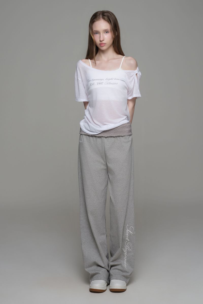 Powder sheer ribbon top, White
