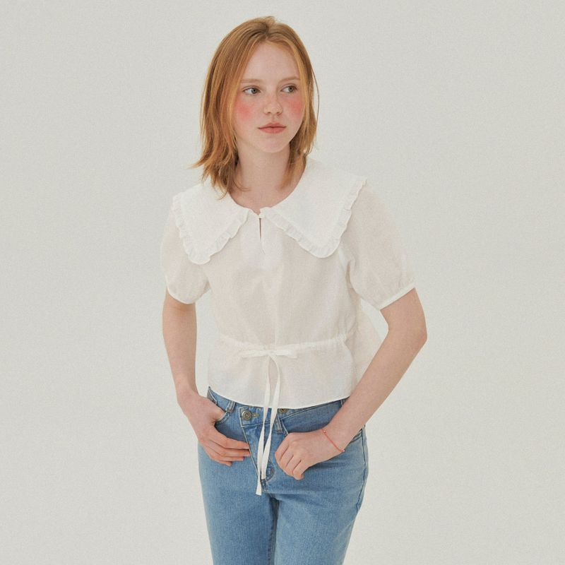 RUFFLE COLLAR CROP BLOUSE_WHITE