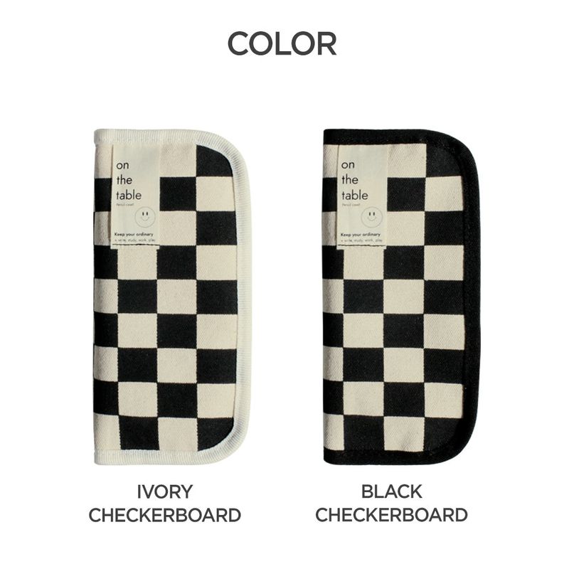 On the table pen case (checkerboard)